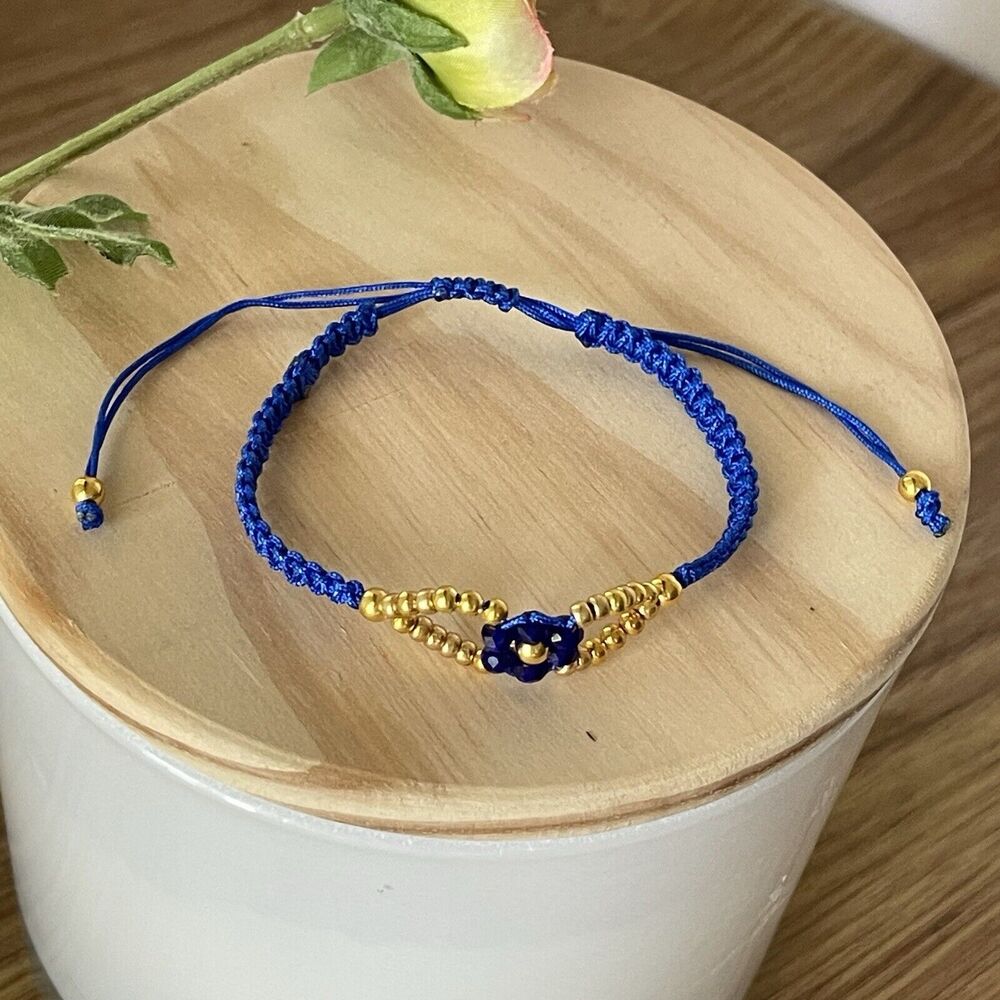 Handmade Navy Blue Braided Charm Crystal Bracelet Women Mens New - Picture 10 of 11